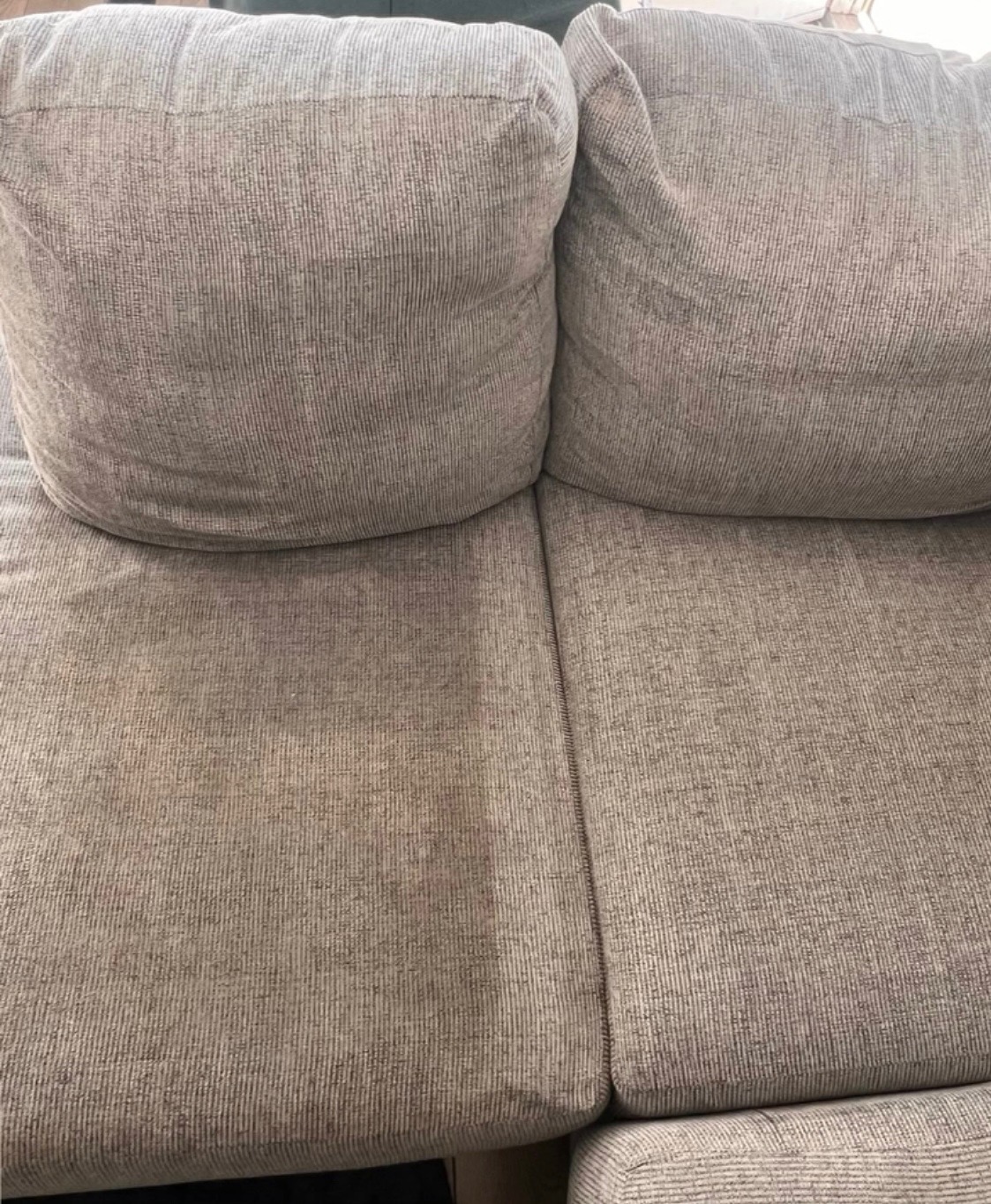 Gray fabric sofa cushions after cleaning