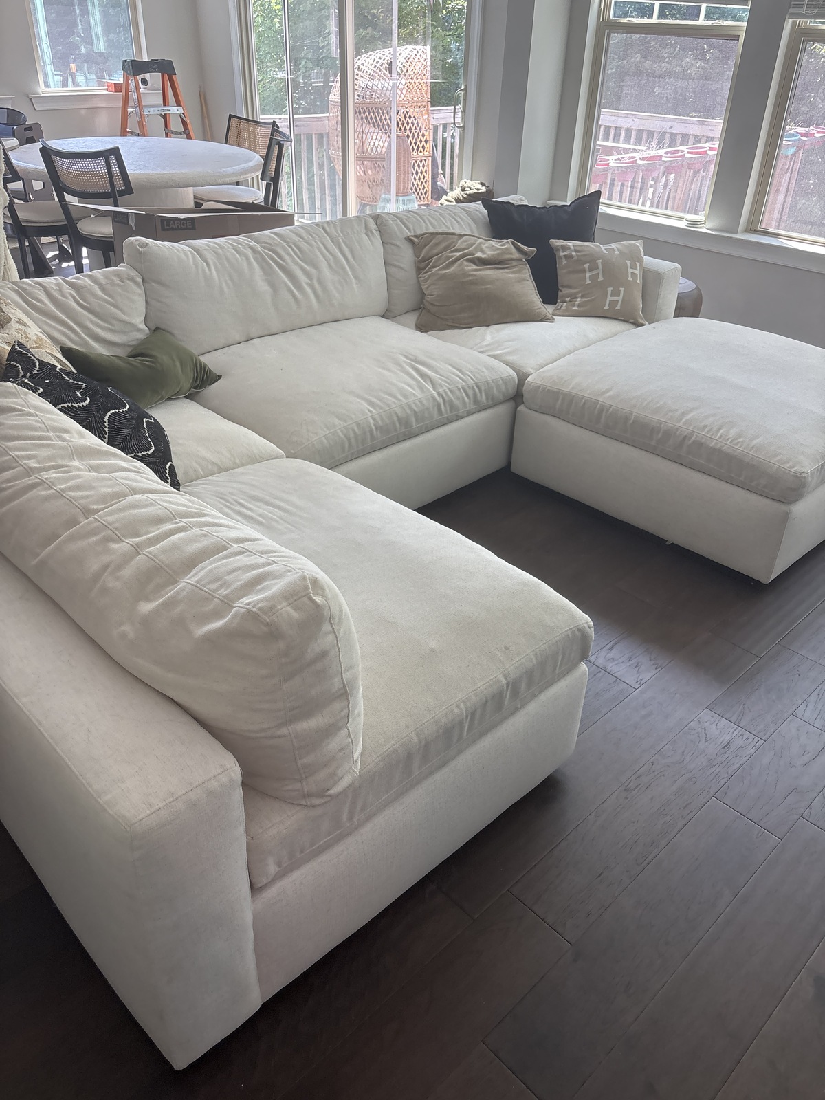 Large white sectional sofa after professional cleaning